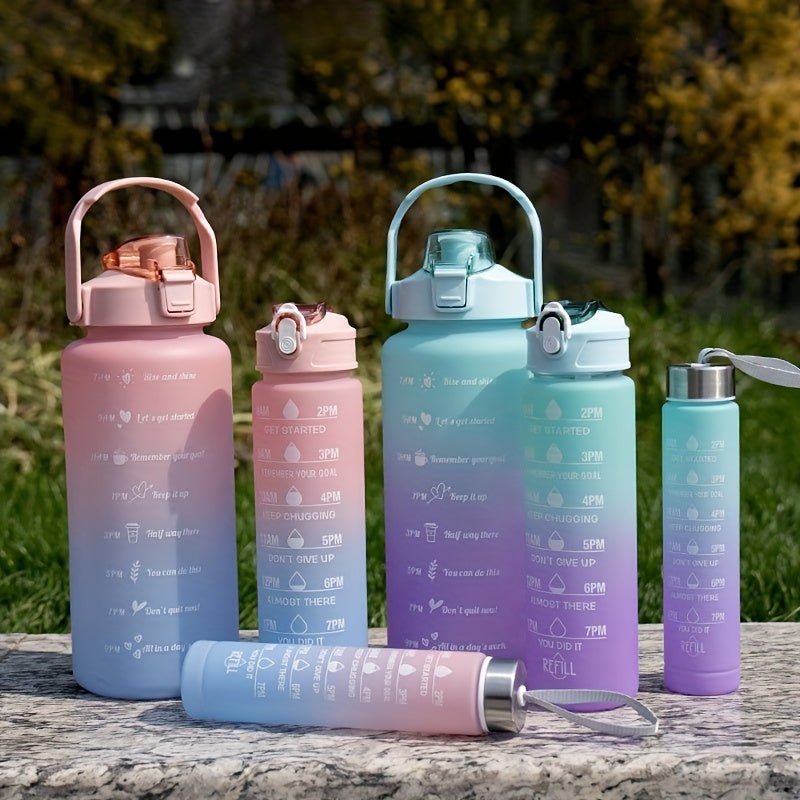 3pcs, Motivational Water Bottles With Straw, 64oz/32oz/15oz Sports Water Bottles, Half Gallon Time Marker Large Drinking Bottle Leakproof 2L Water Jugs For Sports Gym Travel, Back To School Supplies - LESSANA