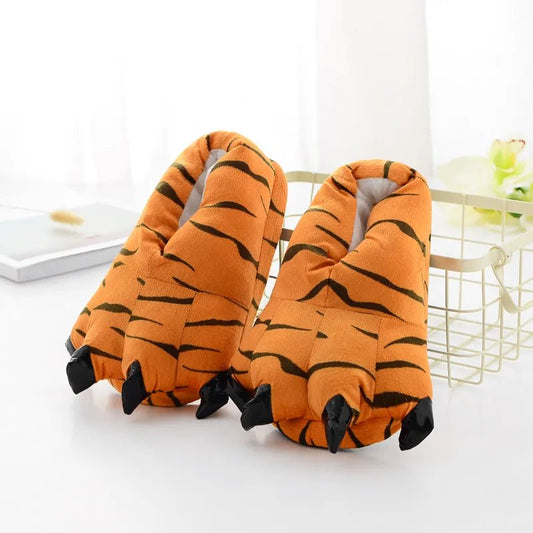 4-14 Years Winter Children Indoor Slippers Girls Kids Toddler House Slippers Baby Boy Animal Paw Shoes Tiger Dinosaur Claw Shoes - LESSANA