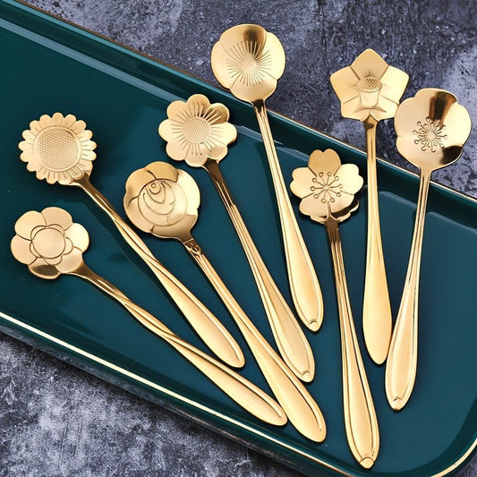 4pcs Small Flower Teaspoons Set, Coffee Spoon, Cute Ice Cream Dessert Spoon, Stainless Steel Tableware Set - LESSANA