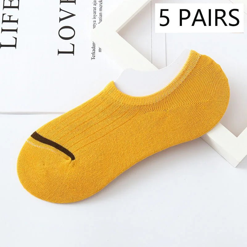 5 Pairs Size35-42 Unisex Boat Socks Women Men Invisible Sock Slippers Spring Summer Autumn Silicone Non-slip Low Cut Socks Meias - LESSANA
