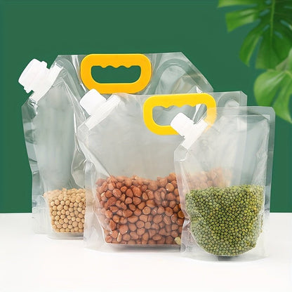 5pcs Food Fresh-keeping Bag With Spout, Grain And Miscellaneous Grain Storage Bag, Transparent Food Sealed Bag With Pour Spouts, Home Kitchen Supplies - LESSANA