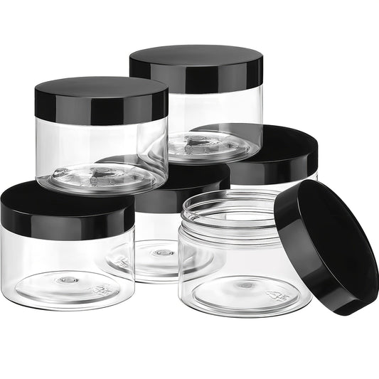 6 Pcs Plastic Pot Jars, (6,4,3,2)oz Plastic Pot Jars Round Clear Leak Proof Plastic Cosmetic Container Jars With Black Lids - LESSANA