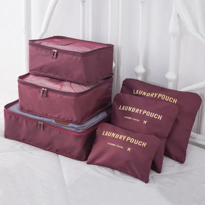 6 PCS Travel Storage Bag Set for Clothes Tidy Organizer Wardrobe Suitcase Pouch Travel Organizer Bag Case Shoes Packing Cube Bag - LESSANA