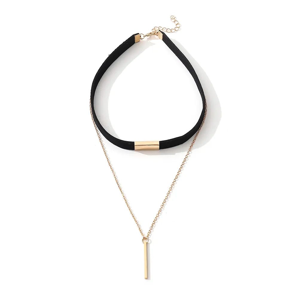 90'S Punk New Fashion 4 Colors Leather Choker Necklace Gold Color Geometry With Round Pendant Collar Necklace For Women Girls - LESSANA