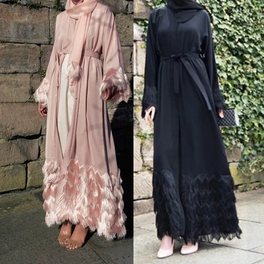 Elegant Muslimah thicker fabric lace abaya Turkish full length  Dubai female lace sleeve Islamic dress wq1333 dropship