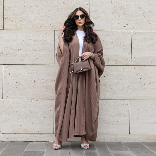 Middle East Ramadan Muslim Women's Fashion Modern Fashion Turkiye Stripe Casual Large Abaya Cardigan Islamic Gown