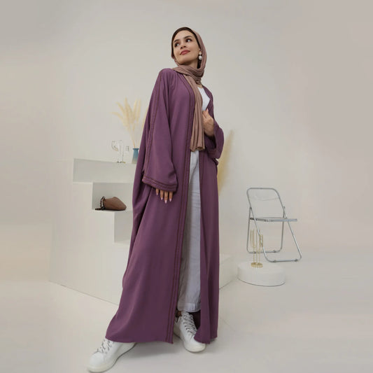 Dubai Abaya for Women Jazz Crepe Embroidered Border Batwing Sleeve Islamic Clothing Kimono Muslim Hijabi Robe Casual Ramadan Eid