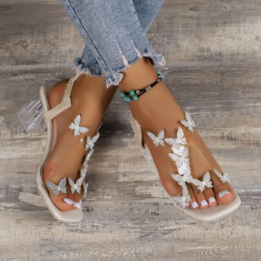 Summer Flash Sandals - Transparent Square Heel, Fashion Women's Shoes - Size 43