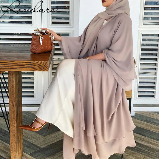 Muslim Sets Dubai Chiffon Kaftan Open Abaya Long Dress Ramadan Robe Femme Musulmane Evening Dresses Luxury Hijab Dress Women