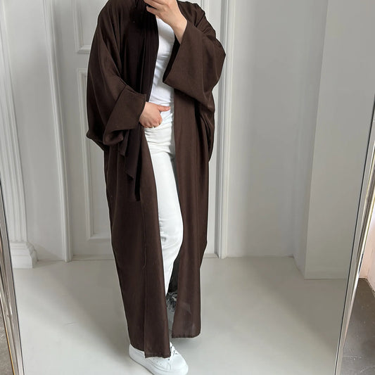 Fashion Modest Abaya Kimono Dubai Muslim Cardigan Abayas Women Casual Robe Female Islam Clothes Linen Blend