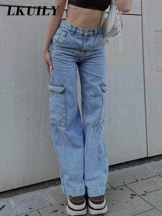 Denim Trousers Overalls Vintage Cargo Pants Baggy Jeans Women Fashion 90s Streetwear Pockets Wide Leg High Waist Straight Y2k