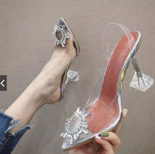 Transparent  Sandals Women Pointed Clear Crystal Cup High Heel Stilettos Sexy Pumps Summer Shoes Peep Toe Women Pumps Size 43