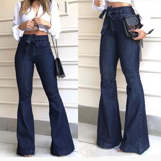 Elegant Lady Jeans Women's High Waist Hip Lifting Lace up Bell-bottoms Fashion Casual Slim Fit Pants