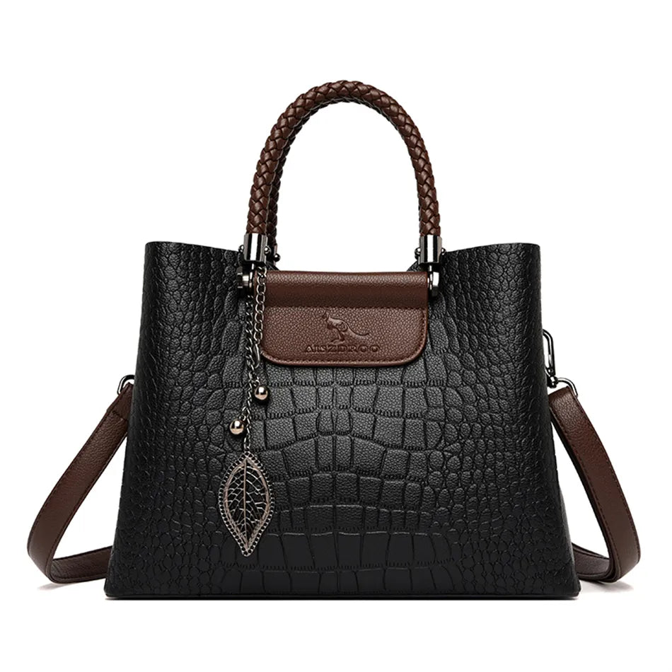 Brand Leather 3 Layers Alligator Crossbody Bag for Women Female Shoulder Messenger Sac Luxury Designer Ladies Handbags - LESSANA