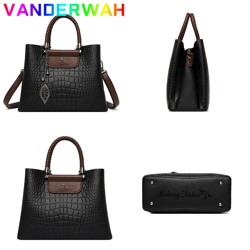 Brand Leather 3 Layers Alligator Crossbody Bag for Women Female Shoulder Messenger Sac Luxury Designer Ladies Handbags - LESSANA