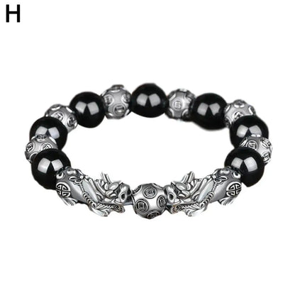 Bring Lucky Brave Wealth Men Black Obsidian Stone Buddhism Six Words Legendary Bead Bracelet Amulet Jewelry - LESSANA