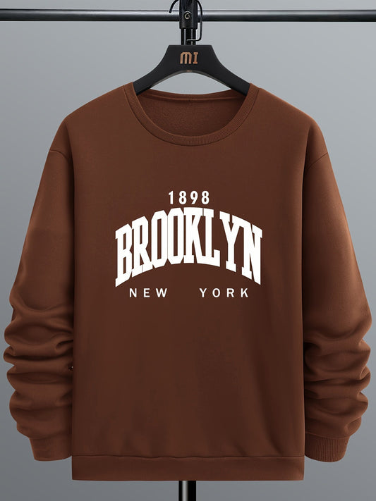 Brooklyn Print, Men’s Pullover Sweatshirt, Casual Crew Neck Jumper For Spring Fall, Moisture Wicking And Breathable Sweater, As Gifts - LESSANA