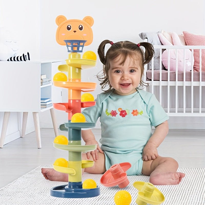 Children's Ramp Toy Basketball Track, Children's Fun Track Sliding Tower Rotating Track Ball, Rolling Ball Toy Interesting Baby Puzzle Game Early Education Rolling Ball Toy Children's Toy - LESSANA