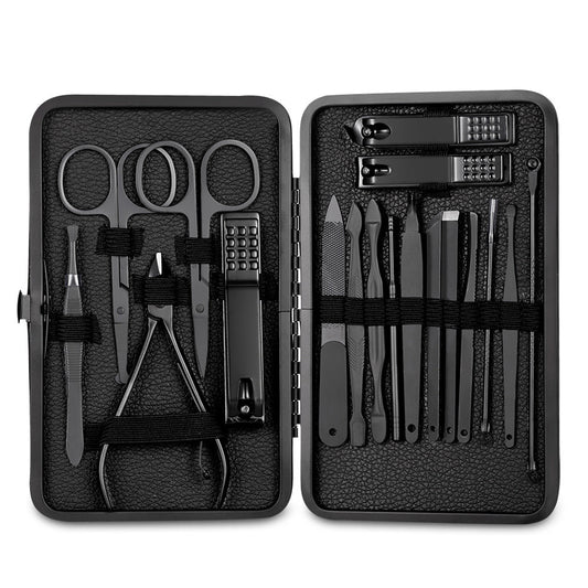 Classic Black Manicure Set Hand Feet Facial Stainless Steel Accessories, 5 Choices - LESSANA
