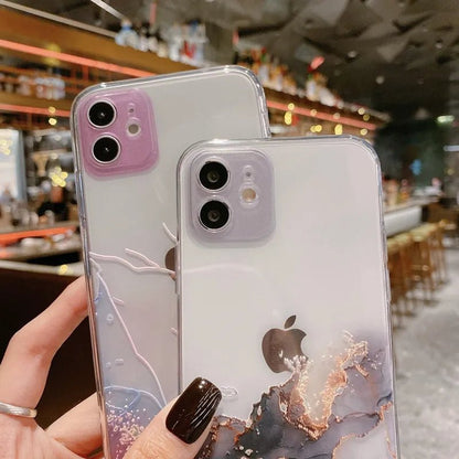 Clear Watercolor Marble Texture Phone Case For iPhone 12 11 Pro Max 13 Mini X XR XS Max 7 8 6s Plus SE 2020 Soft TPU Back Cover - LESSANA