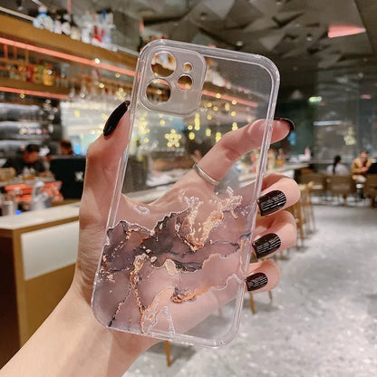 Clear Watercolor Marble Texture Phone Case For iPhone 12 11 Pro Max 13 Mini X XR XS Max 7 8 6s Plus SE 2020 Soft TPU Back Cover - LESSANA
