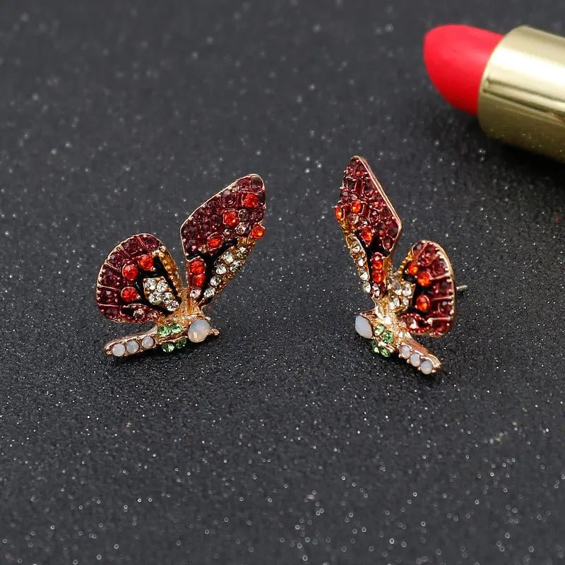 Color Butterfly Wing Earrings 925 Silver Needle Inlaid Rhinestone Personality Earrings Girl Student Fashion Earrings Jewelry - LESSANA