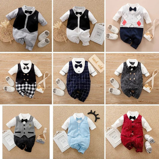 Cotton Newborn Baby Long Sleeve Romper Jumpsuits Outfits Boy Toddler Pajamas Handsome Gentleman Clothes 0-24M - LESSANA