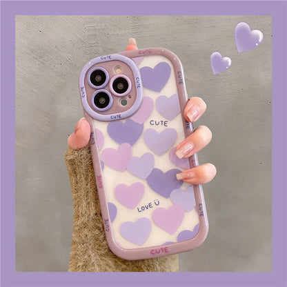 Cute Heart Love Shockproof Bumper Transparent Phone Case For iPhone 15 14 13 12 11 Pro Max Soft Silicone Clear Back Cover Case - LESSANA