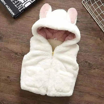 Cute Rabbit Faux Fur Plush Girls Vest Spring Autumn Coat Newborn Baby Hooded Jacket Children Toddler Outwear Casual Clothes - LESSANA