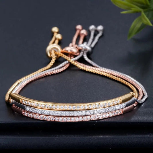 CWWZircons Adjustable Bracelet Bangle for Women Captivate Bar Slider Brilliant CZ Rose Gold Color Jewelry Pulseira Feminia CB089 - LESSANA
