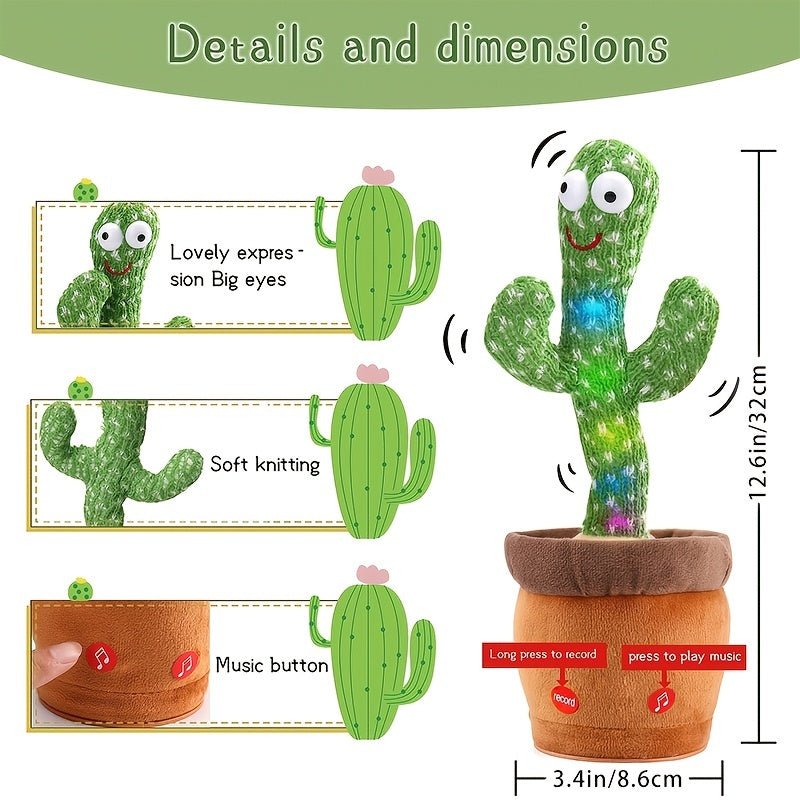 Dance Cactus, Toy For Baby, Talking Cactus Toys, Repeat What You Say Baby Toys, Dance Cactus Imitation Toys And LED English Singing Can Talk For 15 Seconds Recorder Music Toys,Halloween/Christmas Gift - LESSANA