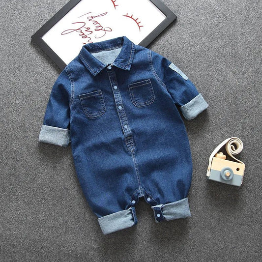 DIIMUU Baby Children Boys Clothes Rompers Toddler Kids Overalls Denim Pants Casual Jumpsuits Long Sleeve Fashion Trousers - LESSANA