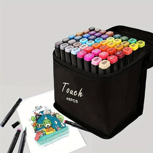 Double-headed Marker 30 Colors 48 Colors Marker Oil-based Double-headed Watercolor Pen Children's Color Pen Factory Direct Sales (cloth Bag Storage) Halloween, Thanksgiving, Christmas Gift - LESSANA