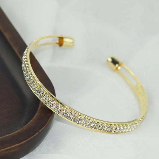 Elegant Crystal Cuff Gold Silver Color Bangles Bridal Bracelet Lady Bracelet Bracelets & Bangles Jewelry Pulseras Mujer - LESSANA