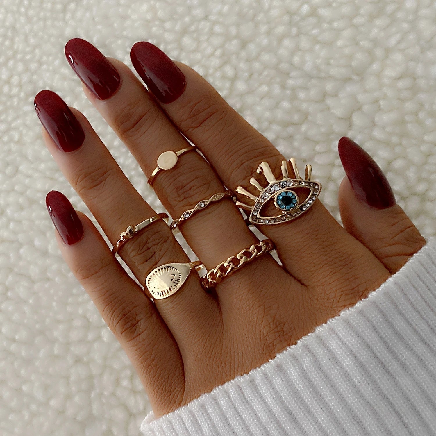 FAMSHIN 9pcs/set Boho Vintage Gold Color Star Moon Wedding Ring Set For Women Crystal Engagement Ring Bohemian Jewelry Gifts - LESSANA