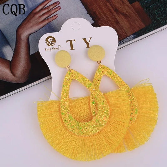 Fashion jewelry fringe tassel earrings yellow fashion sequins ladies earrings 2020 bohemian style geometric personality party - LESSANA