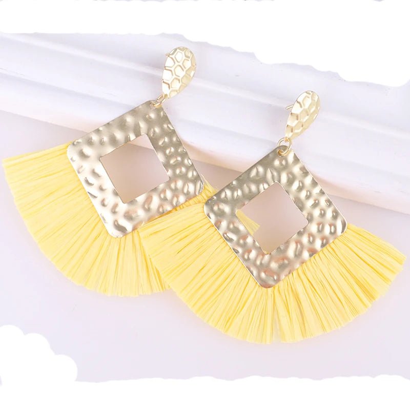 Fashion jewelry fringe tassel earrings yellow fashion sequins ladies earrings 2020 bohemian style geometric personality party - LESSANA