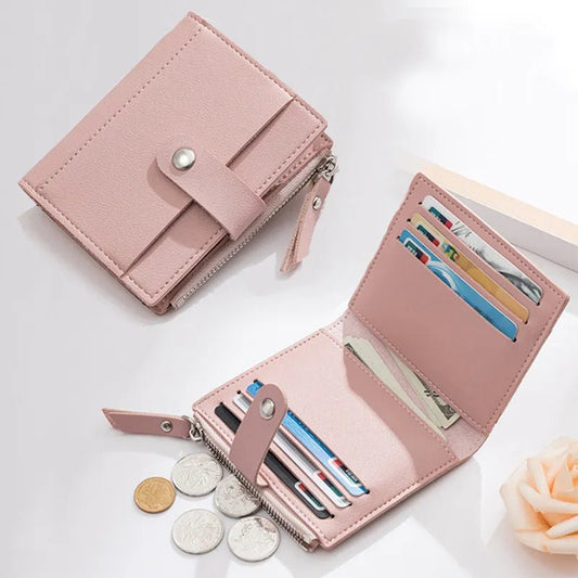 Fashion Women Wallets Leather Female Purse Mini Hasp Solid Multi-Cards Holder Coin Short Wallets Slim Small Wallet Zipper Hasp - LESSANA