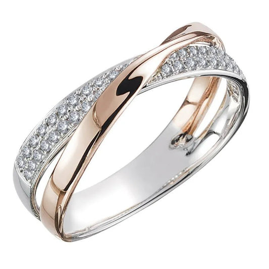 Hot Classic Wedding Rings for Women Fashion Two Tone X Shape Cross Dazzling CZ Ring Female Engagement Jewelry - LESSANA