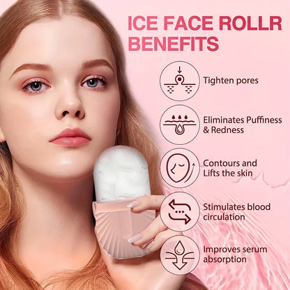 Ice Face Roller, Ice Roller For Face & Eye Puffiness Relief, Facial Massager Contour And Enhance Skin Care & Glow, Ice Facial Roller Mold Cube, Reusable & Leakproof - LESSANA