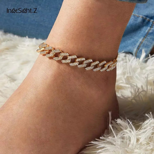 IngeSight.Z 4 Colors Charm Luxury Shiny Rhinestone Anklet Bracelet Adjustable Crystal Anklets On Foot Barefoot Sandals Jewelry - LESSANA