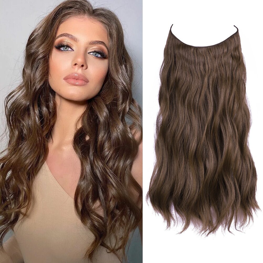 Invisible Wire Hair Extensions Long 20 Inches Wavy Hair Extensions With Adjustable Size Invisible Wire Hairpieces For Women - LESSANA