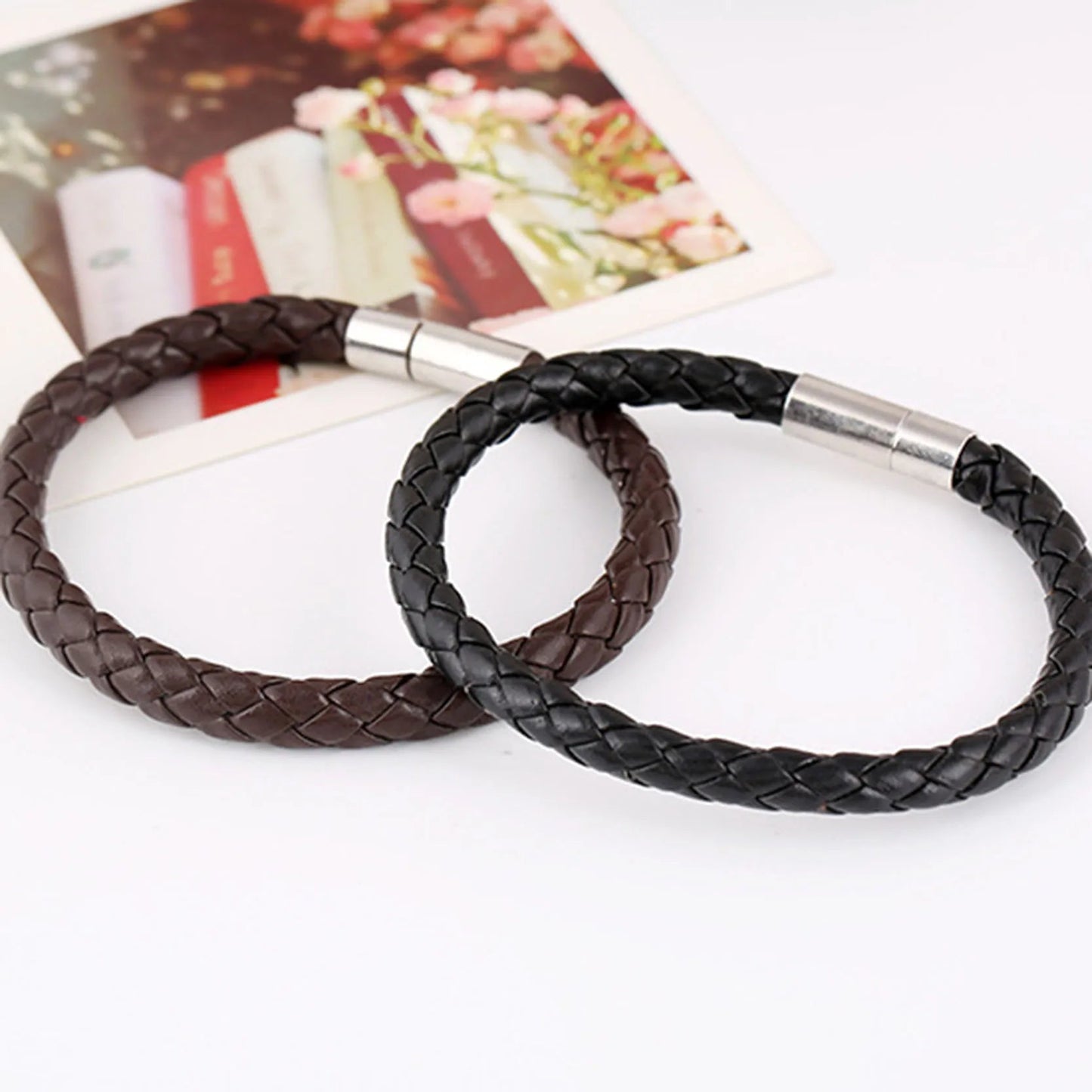 Jiayiqi PU Leather Bracelets Simple Braided Dark Brown Bracelets & bangle for Women Men Jewelry Fashion Accessory Wholesale 22cm - LESSANA