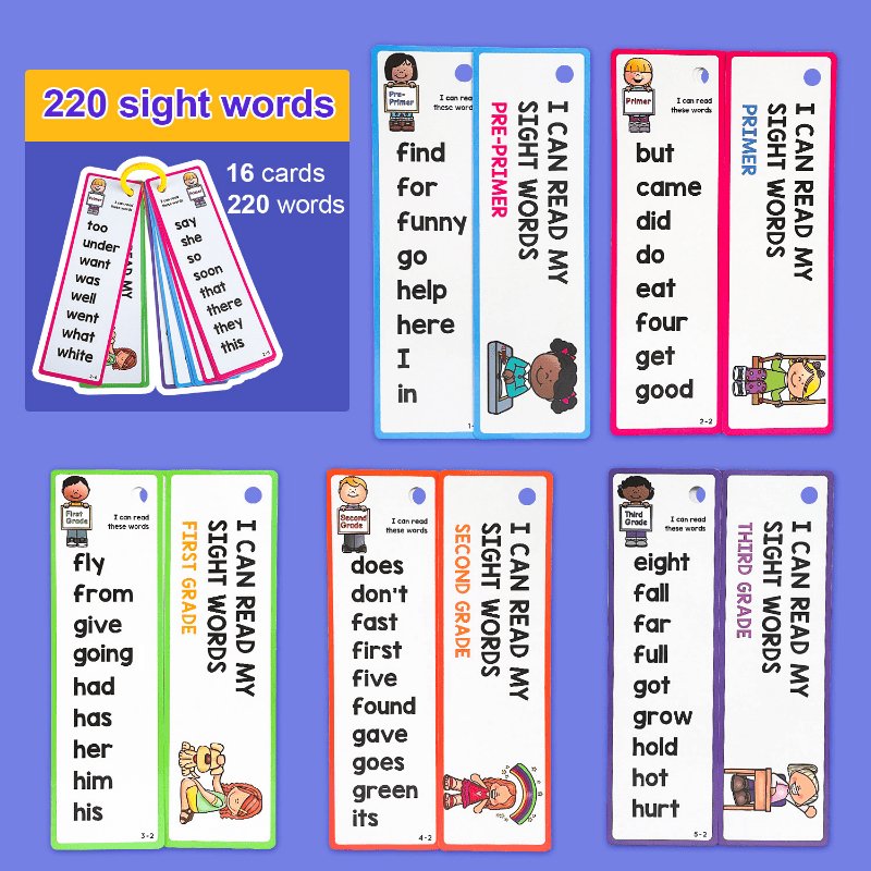 Kids 3-8 Years English 220 Sight Words Cards Vocabulary Building Montessori Learning Toys, Memorise Games Gifts Educational Flashcard - LESSANA