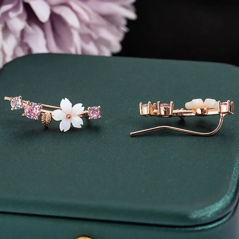 Korean Rhinestone Leaves Stud Earrings For Girls Charm Crystal Flower Personality Party Women Banquet Jewelry Gift Brincos - LESSANA