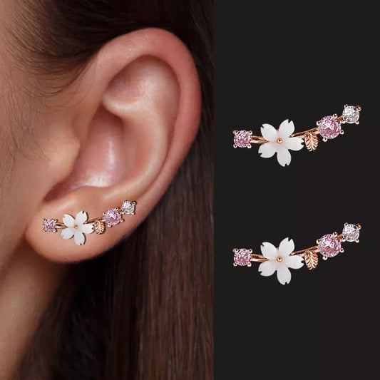 Korean Rhinestone Leaves Stud Earrings For Girls Charm Crystal Flower Personality Party Women Banquet Jewelry Gift Brincos - LESSANA
