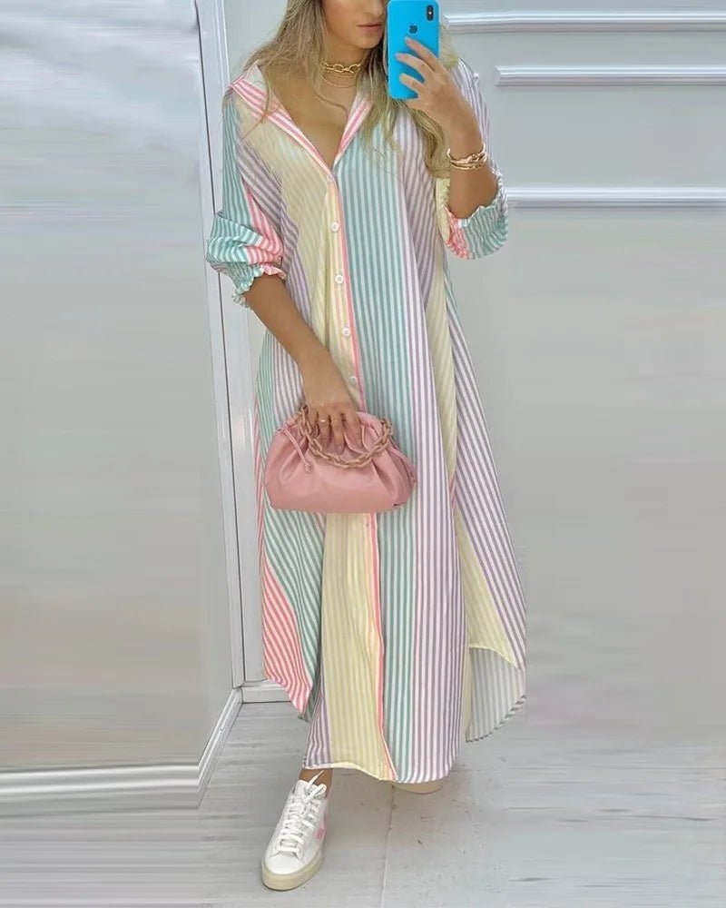 Ladies New Dress Fashion 2023 Color Matching Slim Long-Sleeved Shirt Dress Casual Home Street Commuter Plus Size Dress Vestidos - LESSANA