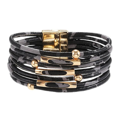 Leopard Leather Bracelets For Women 2019 New Fashion Bracelets & Bangles Elegant Multilayer Wide Wrap Bracelet Statement Jewelry - LESSANA