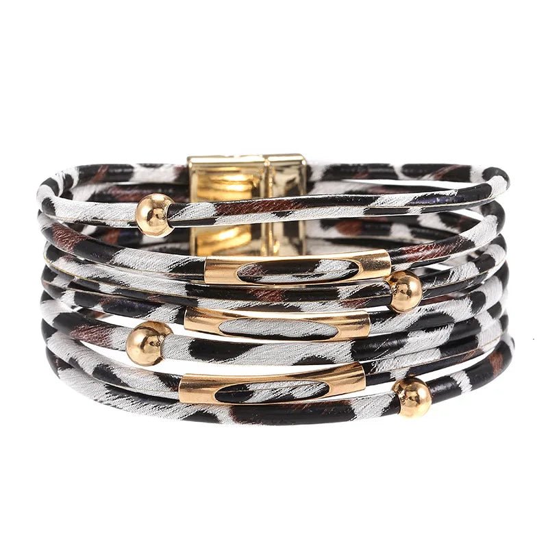 Leopard Leather Bracelets For Women 2019 New Fashion Bracelets & Bangles Elegant Multilayer Wide Wrap Bracelet Statement Jewelry - LESSANA