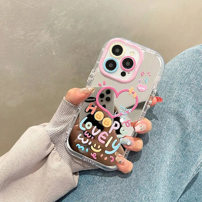 Lovely Girl Heart Mirror Phone Case For iPhone 11 12 13 14 15 Pro Max Shockproof Back Cover - LESSANA